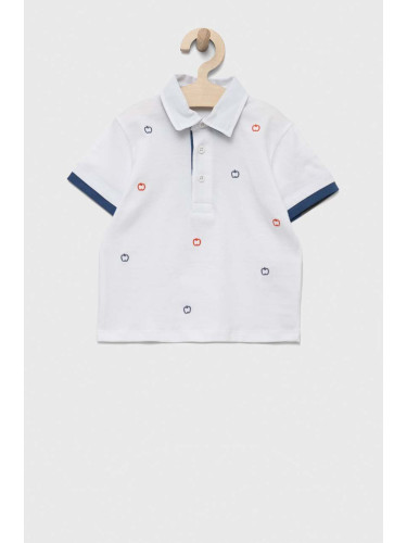 Детска памучна тениска с яка United Colors of Benetton в бяло с десен