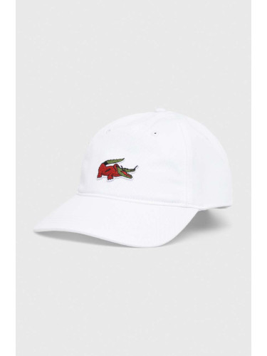 Памучна шапка Lacoste x Netflix в бяло с апликация