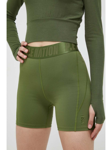 Къс панталон за трениране P.E Nation Backcheck в зелено с изчистен дизайн с висока талия