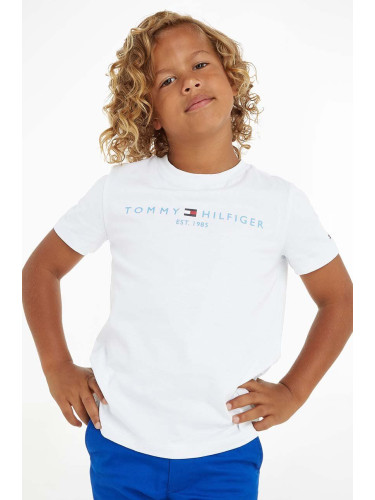 Детска памучна тениска Tommy Hilfiger в тюркоазено с принт