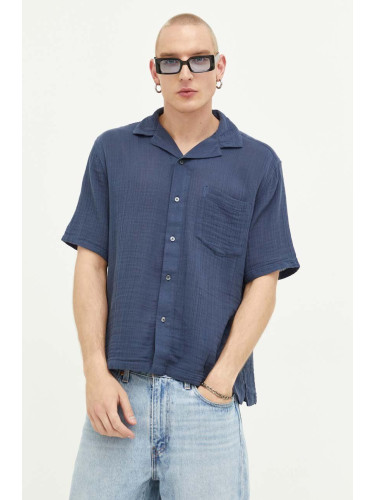 Памучна риза Abercrombie & Fitch мъжка в тъмносиньо със стандартна кройка