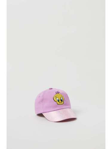 Детска памучна шапка с козирка OVS в лилаво