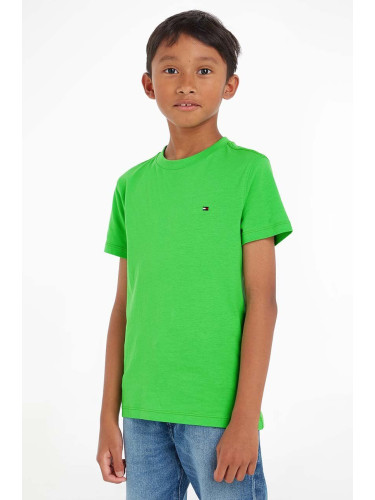 Детска памучна тениска Tommy Hilfiger в зелено с изчистен дизайн