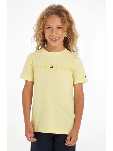 Детска памучна тениска Tommy Hilfiger в жълто с принт