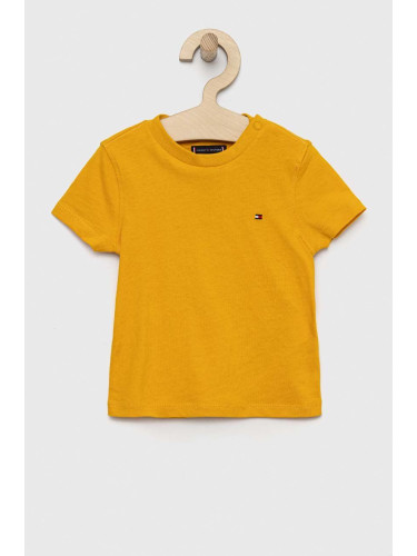 Детска памучна тениска Tommy Hilfiger в оранжево с изчистен дизайн