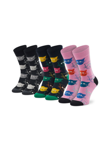 Happy Socks Комплект 3 чифта дълги чорапи мъжки XMJA08-0150 Черен