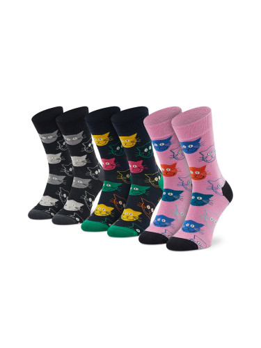 Комплект 3 чифта дълги чорапи мъжки Happy Socks XMJA08-0150 Черен