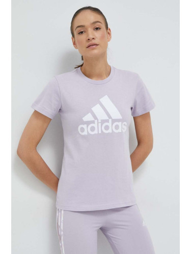 Памучна тениска adidas в лилаво