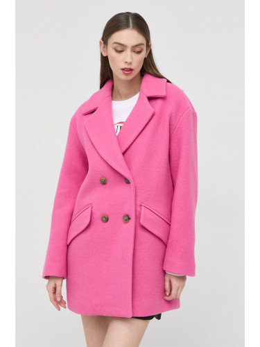Вълнено палто Pinko в розово с преходна изолация с двуредно закопчаване