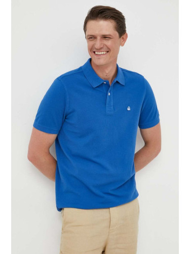Памучна тениска с яка United Colors of Benetton в синьо с изчистен дизайн