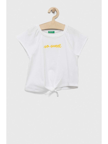 Детска памучна тениска United Colors of Benetton в бяло