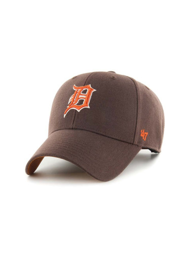 Памучна шапка с козирка 47 brand MLB Detroit Tigers в кафяво с апликация