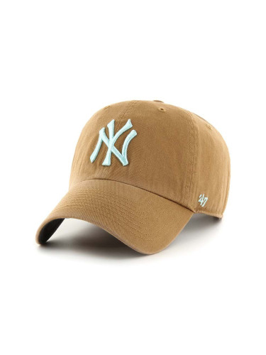 Памучна шапка с козирка 47 brand MLB New York Yankees в бежово с апликация