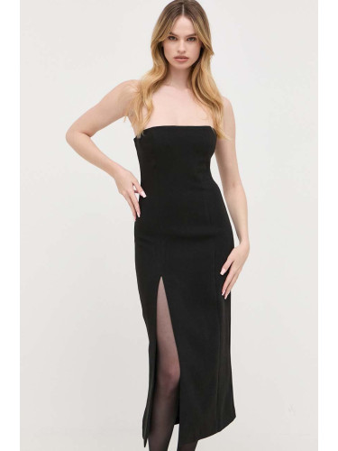 Рокля Bardot в черно среднодълга със стандартна кройка