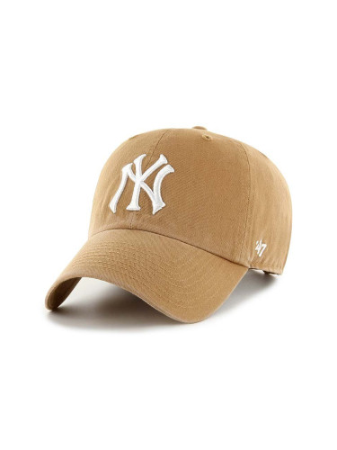 Памучна шапка с козирка 47 brand MLB New York Yankees в бежово с апликация  B-NLRGW17GWS-QLA