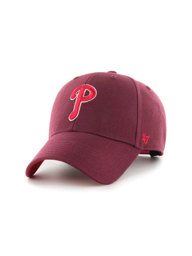 Памучна шапка с козирка 47 brand MLB Philadelphia Phillies в бордо с апликация