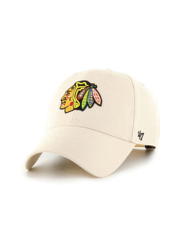 Шапка с козирка вълна 47 brand NHL Chicago Blackhawks в бежово с апликация  H-MVPSP04WBP-NTB