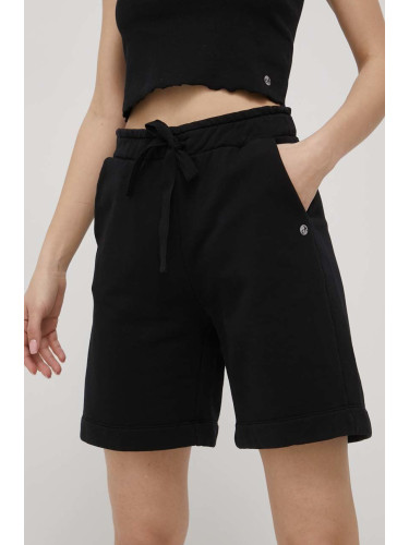 Памучен къс панталон Deha дамско в черно с изчистен дизайн с висока талия