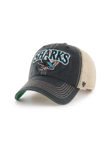 Шапка с козирка 47 brand NHL San Jose Sharks в черно с апликация  H-TSCLA22LAP-VB