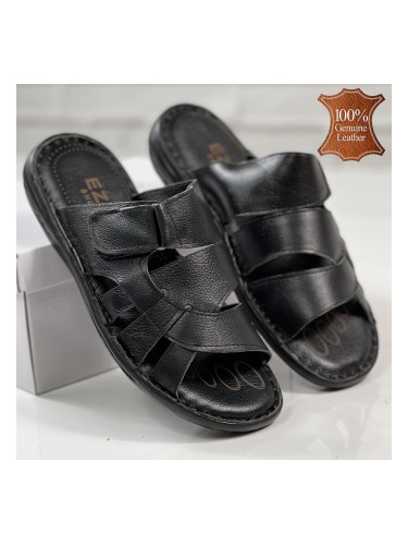 Черни мъжки чехли от естесвена кожа BL7002 black