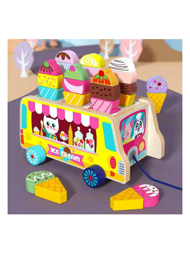 Играчка за дърпане и сортиране - Камион за сладолед