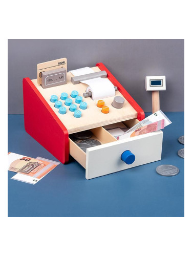 Детска дървена играчка - Касов апарат с пари