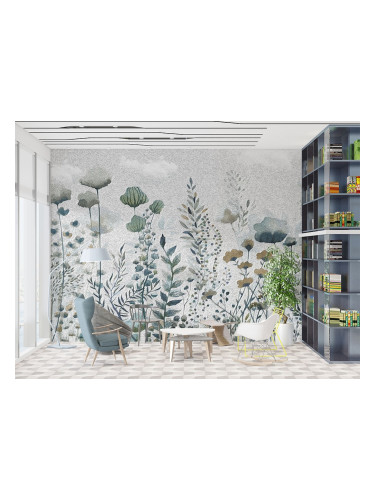 Фототапет Поле от памук и цветя