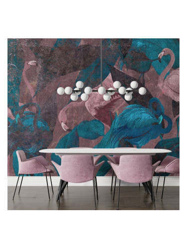 Фототапет Розово и синьо фламинго