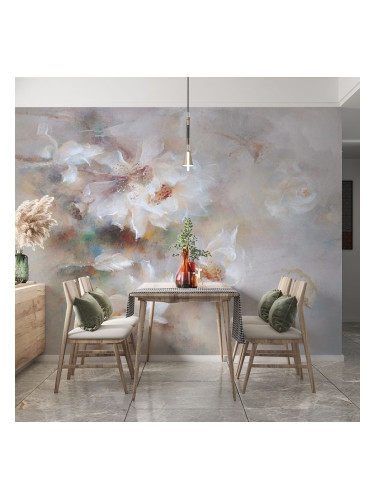 Фототапет Рисувани бели цветя