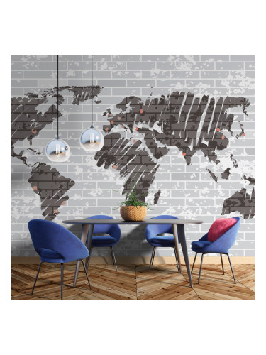 Фототапет Сива карта на света