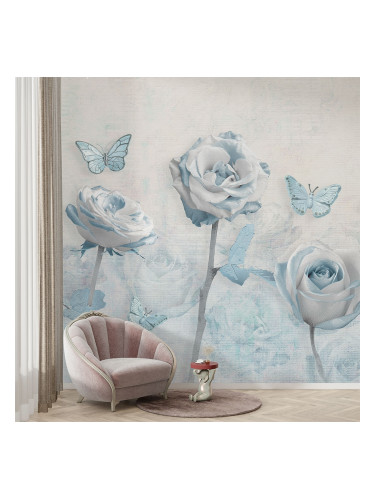 Фототапет Рози в синьо и сиво