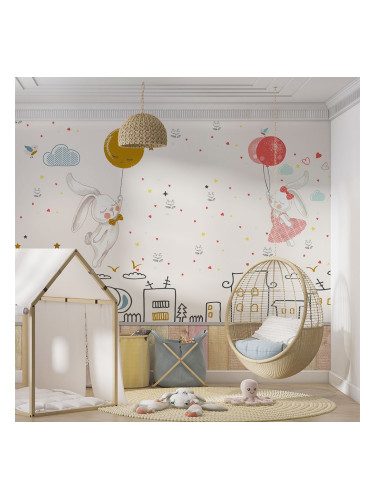  Тапет за детска стая - Зайчета с балони