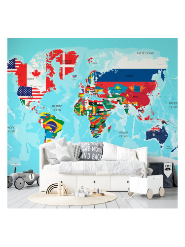 Фототапет - Световна карта със знамена