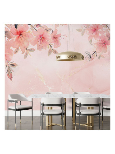 Тапет - Акварелни цветя и листа от розово злато