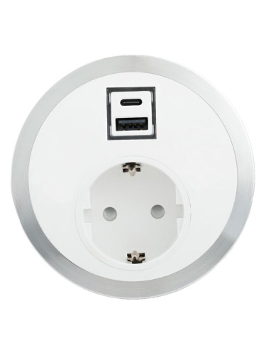Електрически контакт, 10A, 250VAC, единичен, бял, за вграждане в мебели, USB, USB Type C