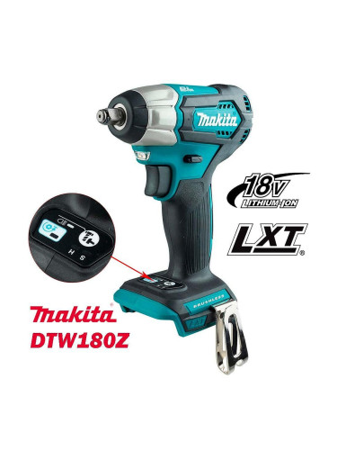 Гайковерт акумулаторен, ударен, Makita DTW180Z, 18V, LXT, 3/8", 180Nm, безчетков мотор
