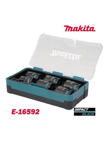 Комплект ударни вложки с магнитен държач / адаптер, 7 части, 1/2", 13-22мм, Makita E-16592 Impact Black