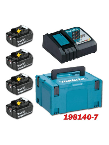 Акумулаторен комплект-сет Makita 198140-7 / MKP3RG184 (4 батерии BL1860B, 18V, 6Ah, зарядно DC18RC, куфар тип Makpac 1), 18V, LXT