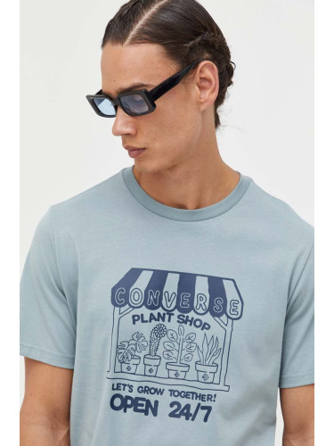 Памучна тениска Converse в сиво с принт