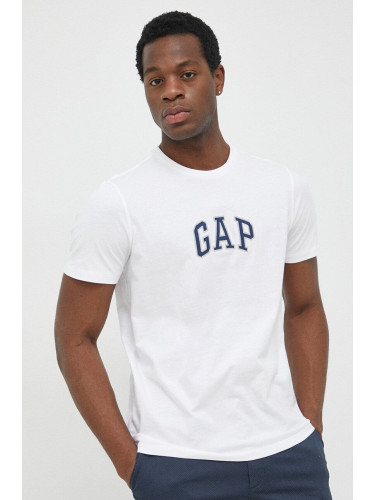 Памучна тениска GAP в бяло с апликация