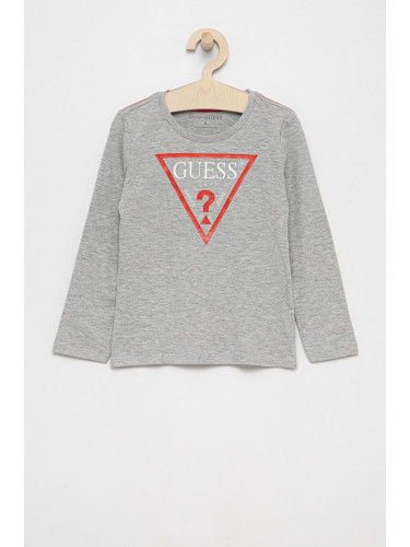 Детска блуза с дълги ръкави Guess в сиво с принт