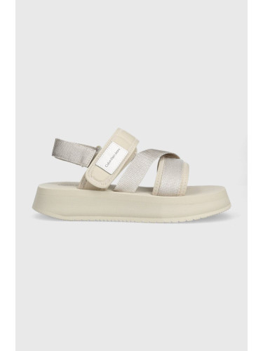 Сандали Calvin Klein Jeans PREFRESATO SANDAL BADGE в бежово с платформа YW0YW00967