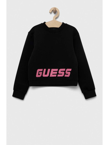 Детски суичър Guess в черно с принт