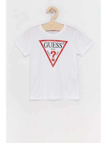 Детска тениска Guess в меланж на бяло