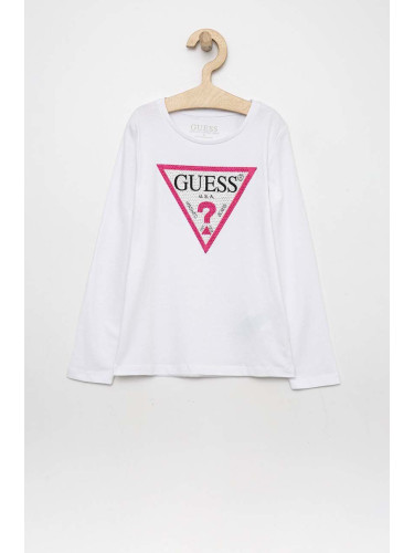 Детска блуза с дълги ръкави Guess в бяло