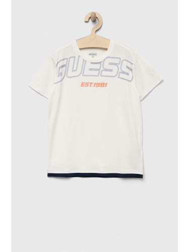 Детска тениска Guess в бяло с принт