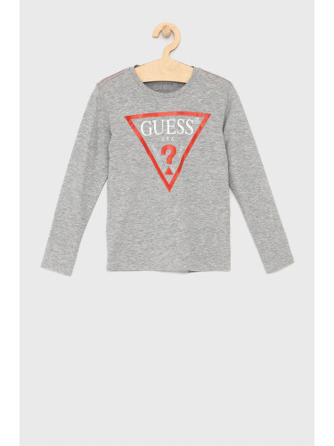 Детска блуза с дълги ръкави Guess в сиво с принт