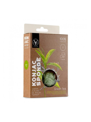 YASUMI Konjac Sponge For Face Wash Green Tea With Green Tea For Oily Sensitive Skin Гъби за лице унисекс 20gr