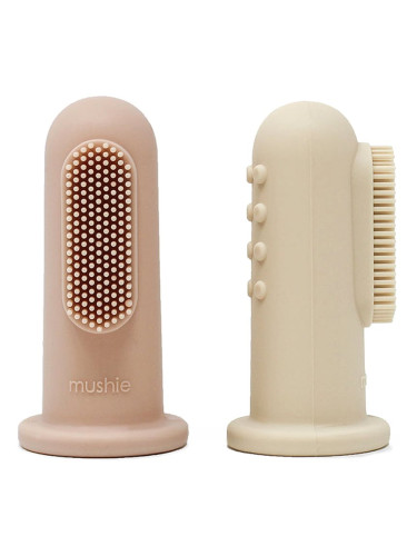 Mushie Finger Toothbrush детска четка за зъби за върху пръст Shifting Sand/Blush 2 бр.