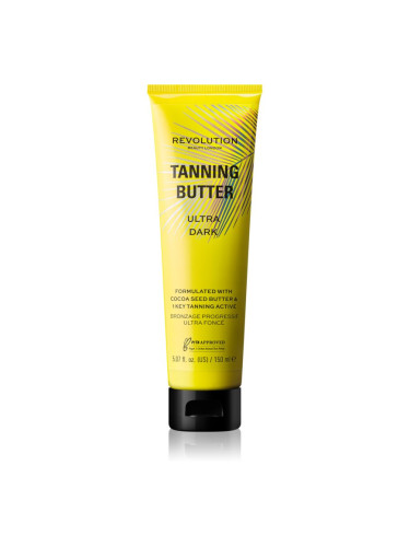 Makeup Revolution Beauty Tanning Butter подхранващо масло за тяло с автобронзиращ ефект цвят Ultra Dark 150 мл.